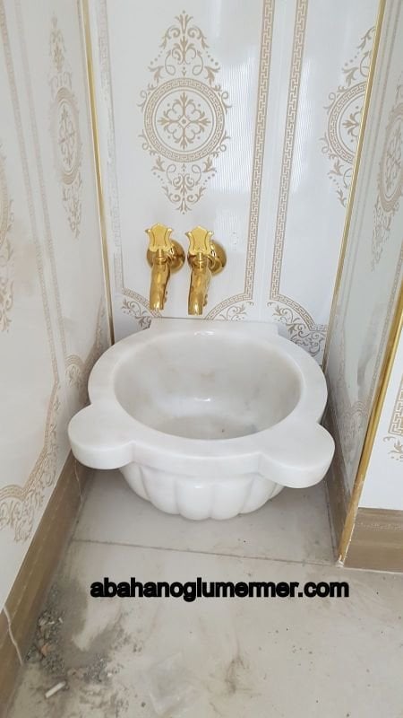 kavun dilimli mermer kurna,banyo kurnası, kurna ölçüleri : 45x25 cm kurnalar -048