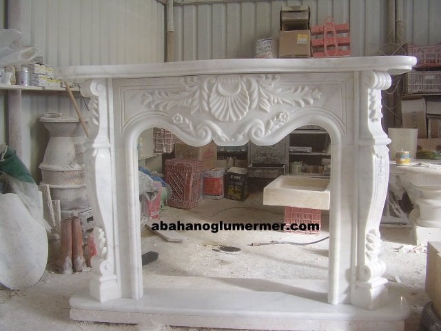 afyon beyaz mermer şömine, mermer şömine modelleri, mermer şömine 001