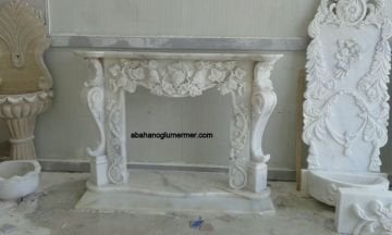 afyon beyaz mermer şömine, mermer şömine modelleri, mermer şömine 011