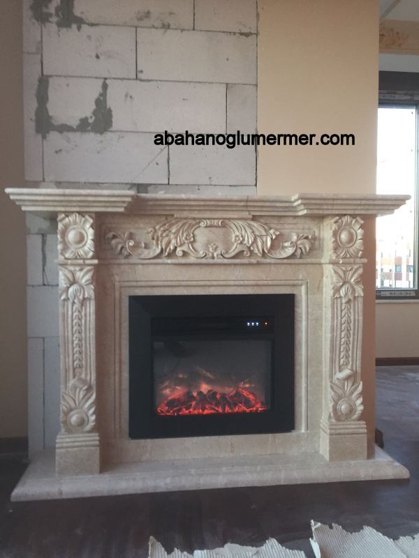 bej mermer şömine, mermer şömine modelleri, mermer şömine 012