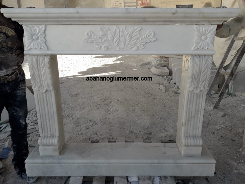 beyaz mermer şömine, mermer şömine modelleri, mermer şömine 013